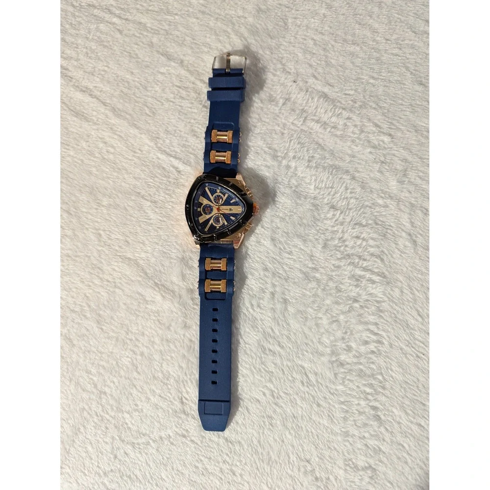 Liboger Wristwatch Mens OS Blue  Triangular Chronograph Silicone Strap Nwot